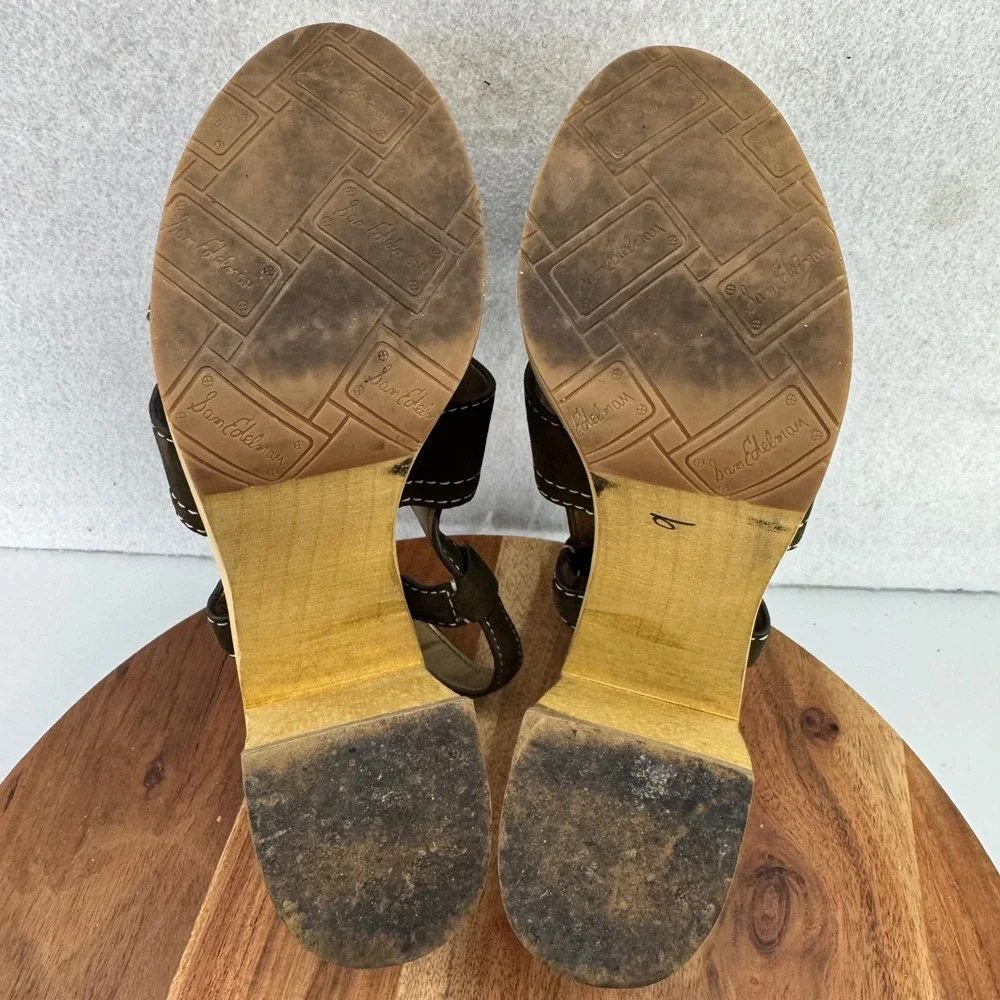 Sam Edelman Mae Olive Green Suede Cork Platform Heel Ankle Strap Block Heel 8.5M